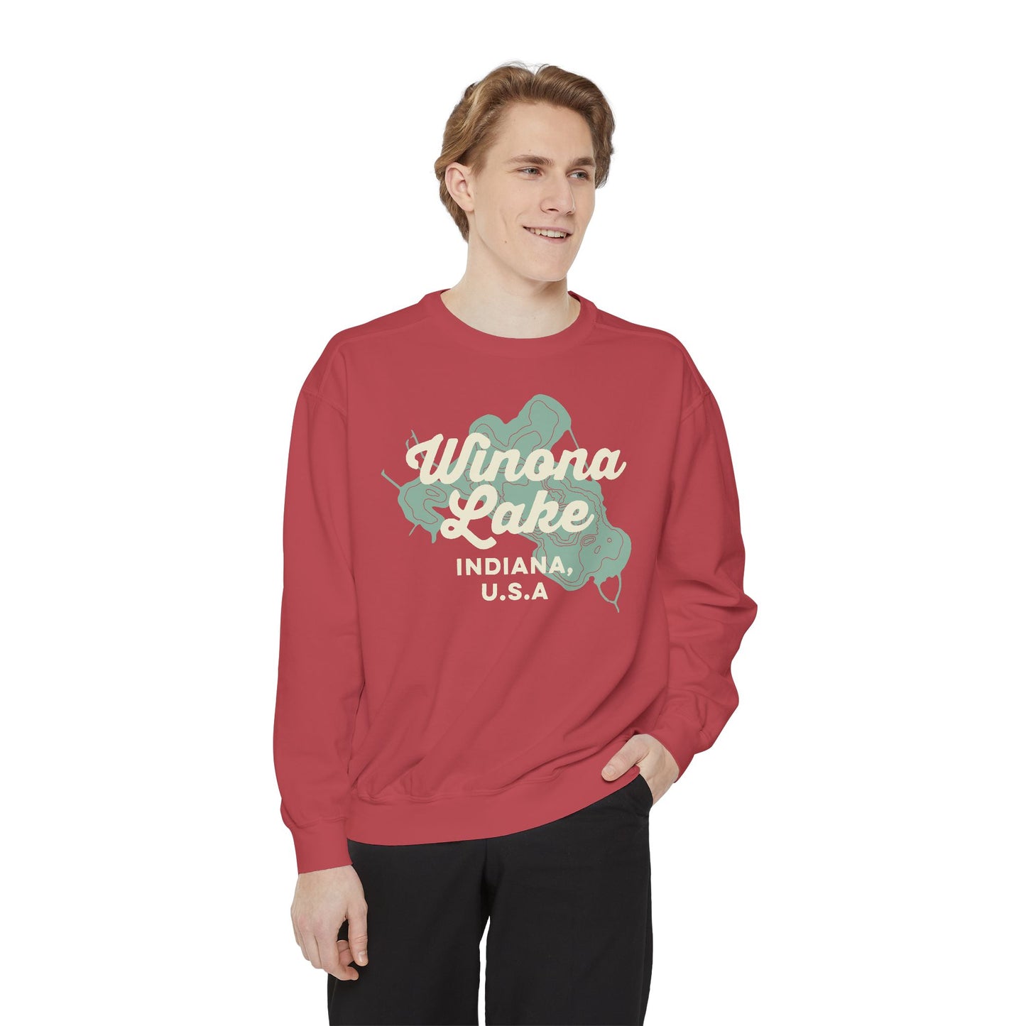 Winona Lake Vintage Map Crewneck Sweatshirt - Unisex