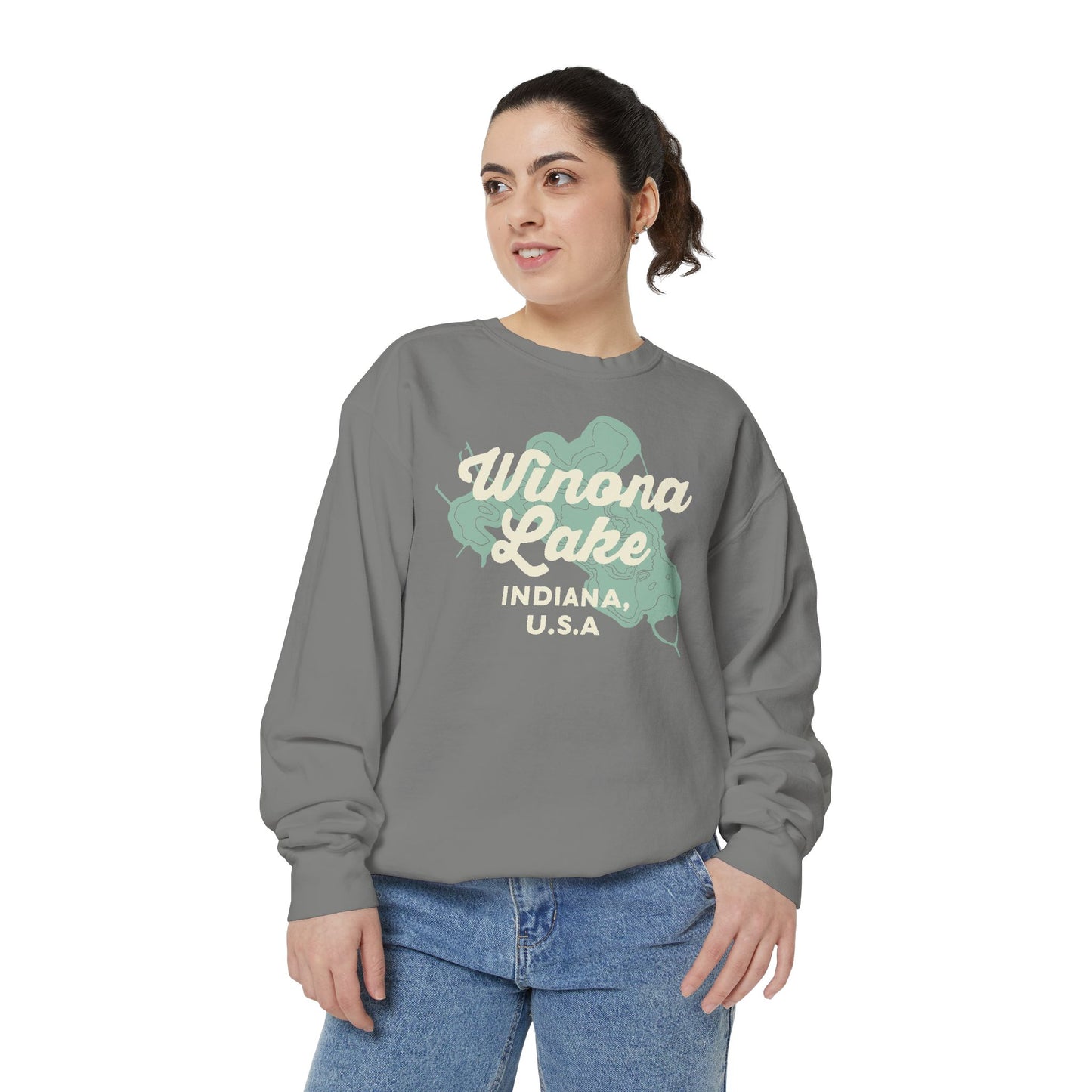 Winona Lake Vintage Map Crewneck Sweatshirt - Unisex