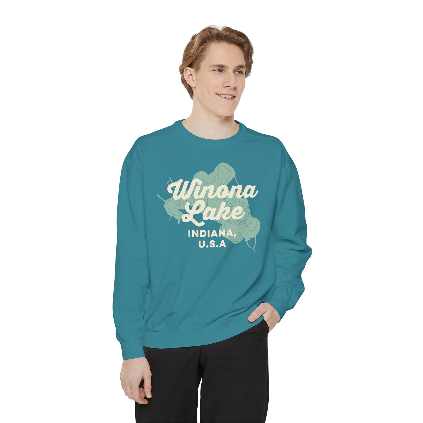Winona Lake Vintage Map Crewneck Sweatshirt - Unisex