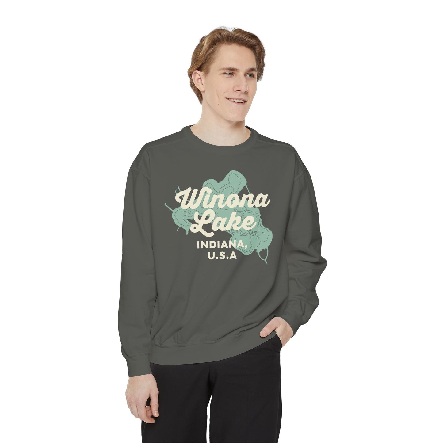 Winona Lake Vintage Map Crewneck Sweatshirt - Unisex