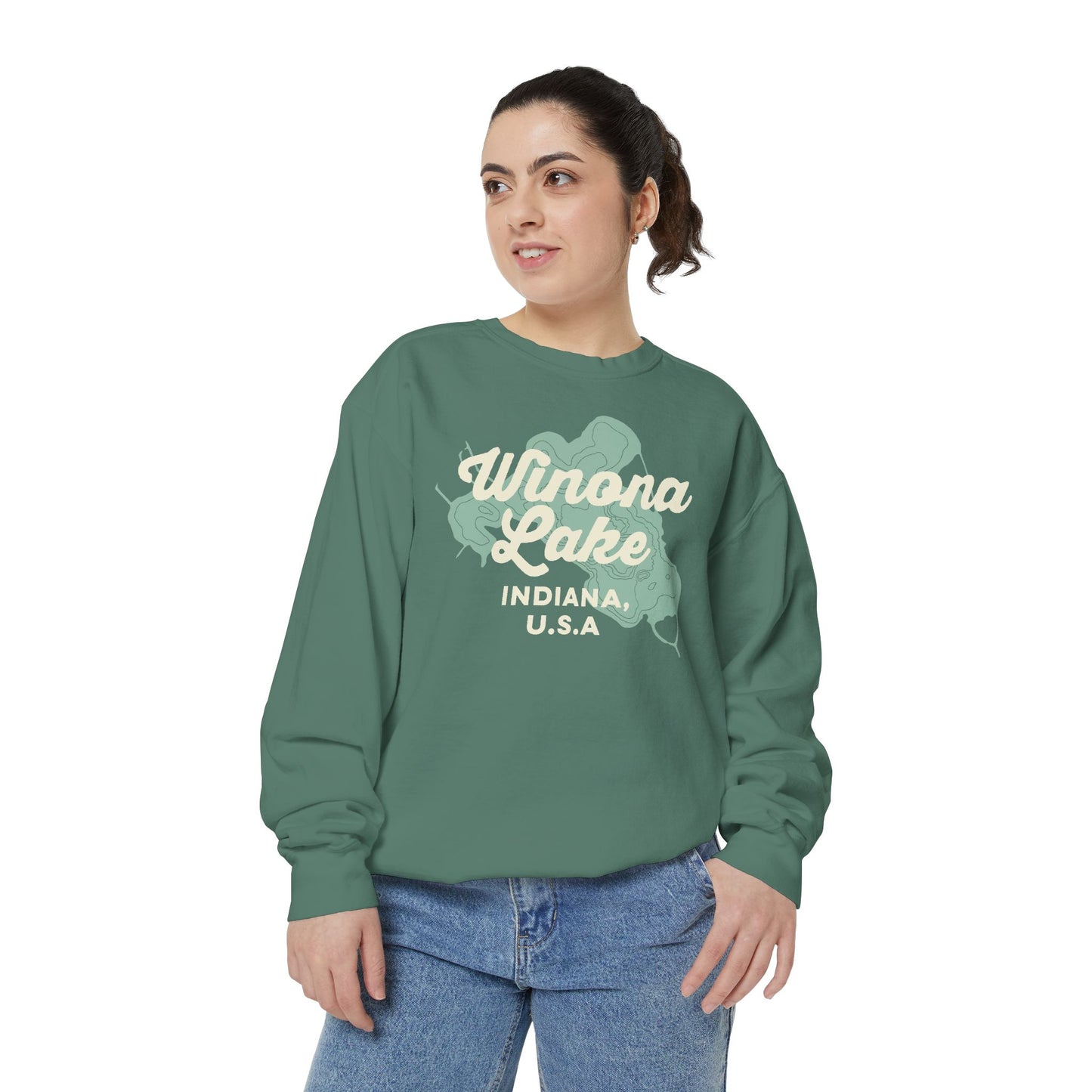 Winona Lake Vintage Map Crewneck Sweatshirt - Unisex