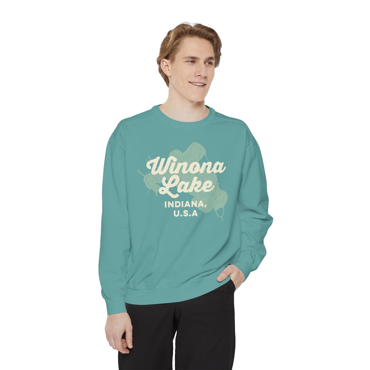 Winona Lake Vintage Map Crewneck Sweatshirt - Unisex
