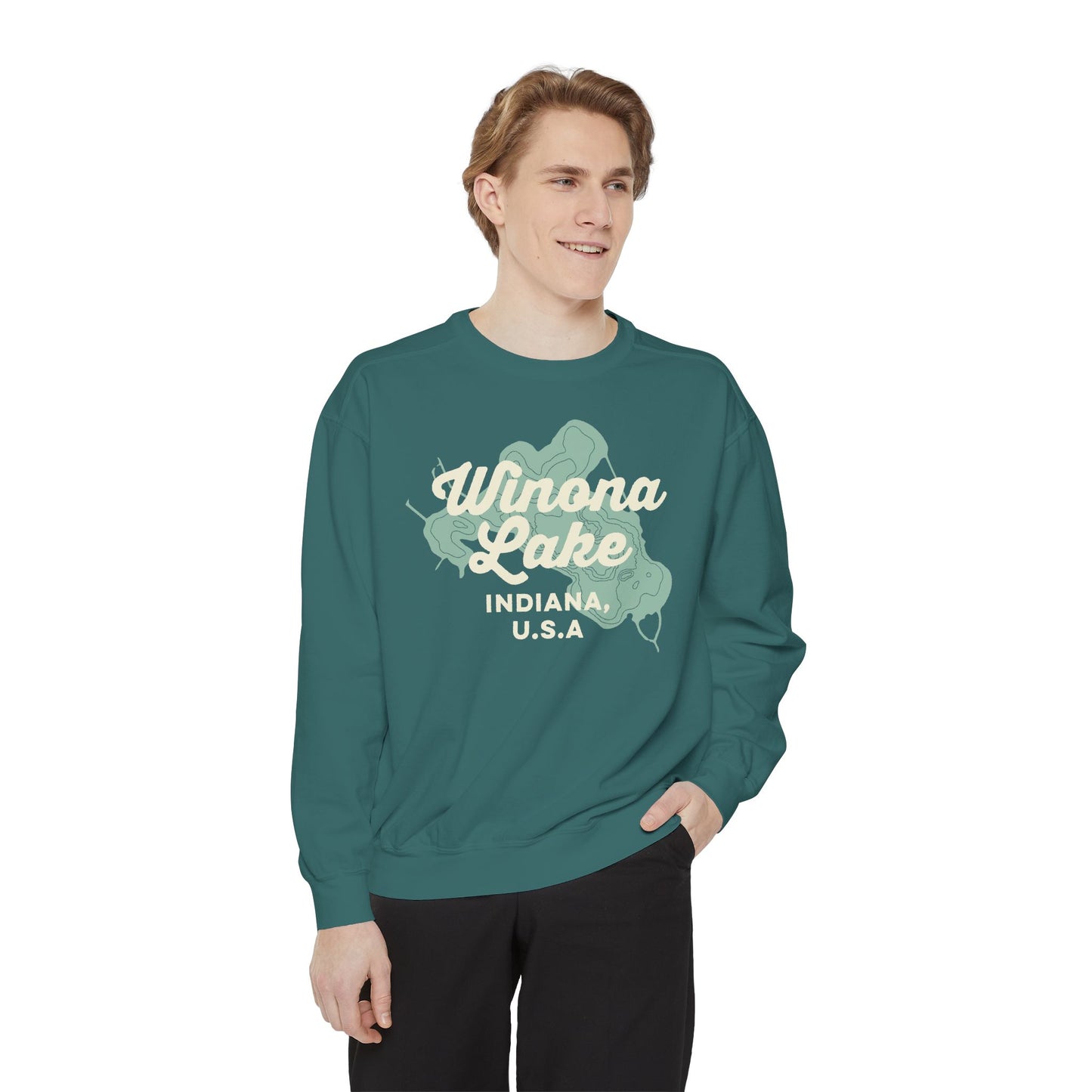 Winona Lake Vintage Map Crewneck Sweatshirt - Unisex