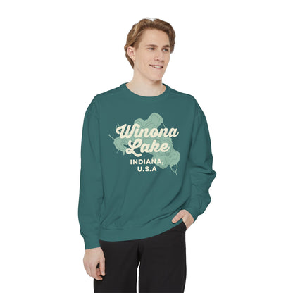 Winona Lake Vintage Map Crewneck Sweatshirt - Unisex