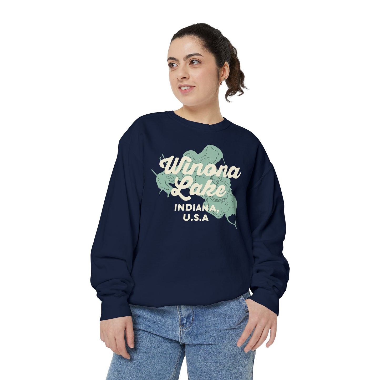 Winona Lake Vintage Map Crewneck Sweatshirt - Unisex