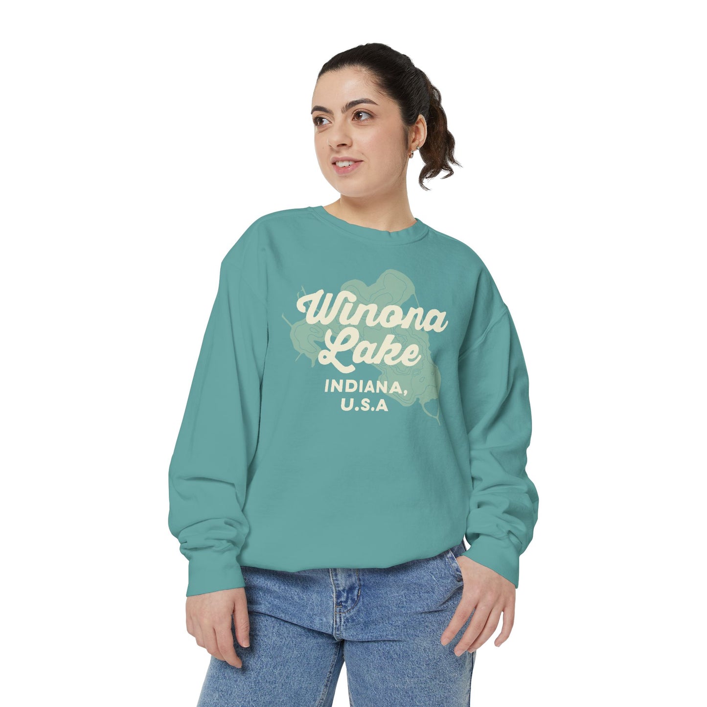 Winona Lake Vintage Map Crewneck Sweatshirt - Unisex