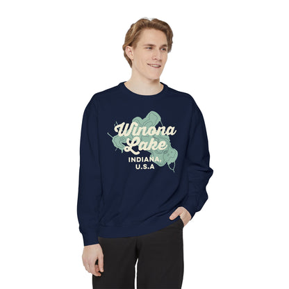 Winona Lake Vintage Map Crewneck Sweatshirt - Unisex