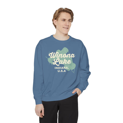 Winona Lake Vintage Map Crewneck Sweatshirt - Unisex