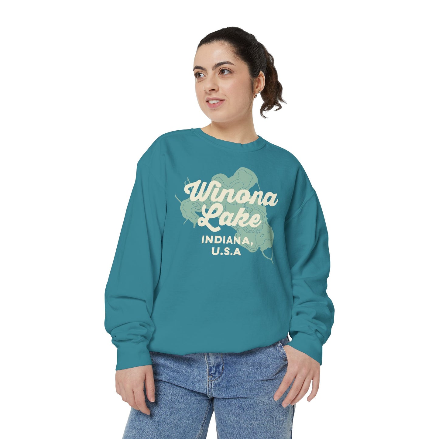 Winona Lake Vintage Map Crewneck Sweatshirt - Unisex