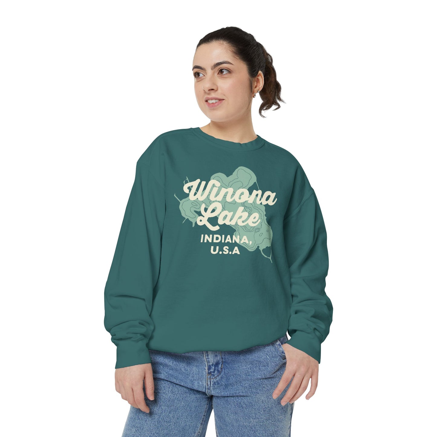 Winona Lake Vintage Map Crewneck Sweatshirt - Unisex